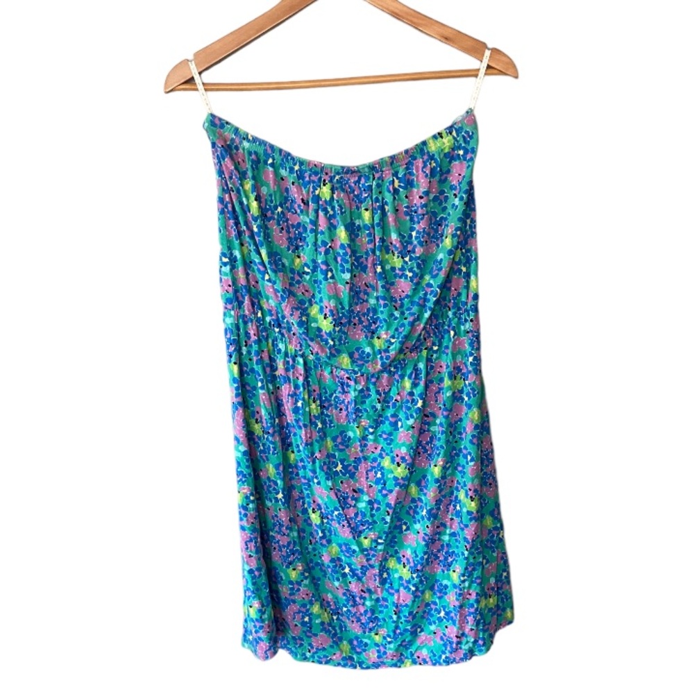 Lilly Pulitzer Strapless Floral Dress in Blue, Green, Pink
